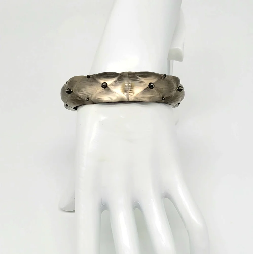 SOLDAlexis Bittar Vintage Clear Quilted Lucite Hinged Bangle Bracelet with Studs - Picture 7 of 13